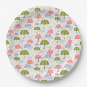 Autumn Rainy Day with Umbrella Pattern Paper Plate