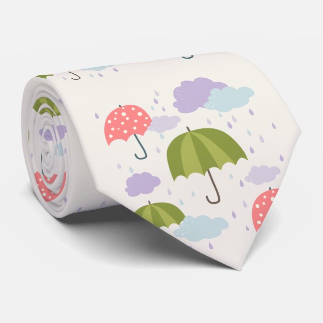 Autumn Rainy Day with Umbrella Pattern Tie (Rolled)