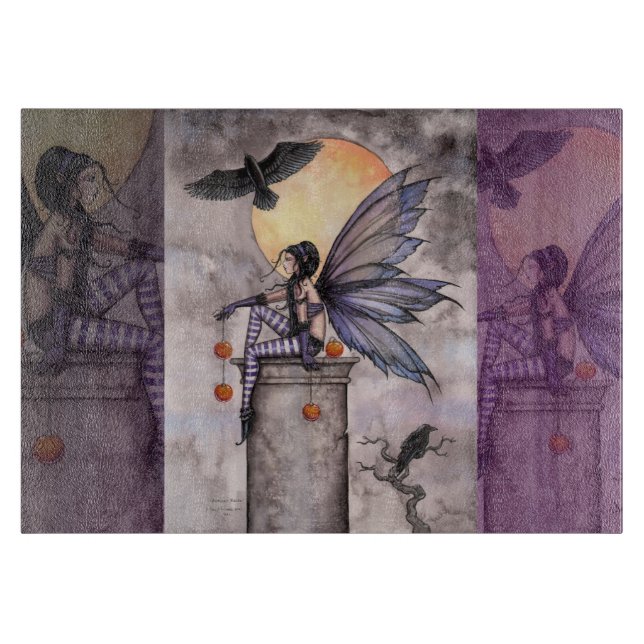 Autumn Raven Fairy Fantasy Art Cutting Board (Front)