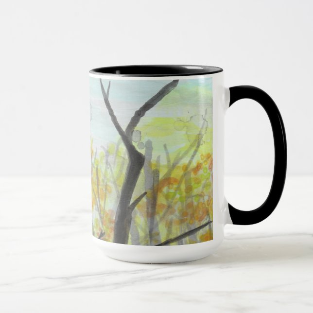 Autumn Raven serene trees Bird Nature art Mugs (Right)