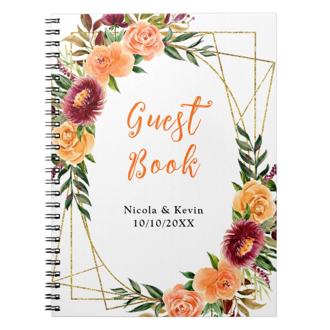 Autumn Red and Orange Floral Wedding Guest Book (Front)