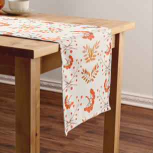 Autumn Red Berries & Leaves Botanical Ivory Short Table Runner