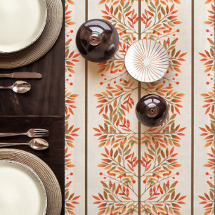 Autumn Red Berries & Leaves Botanical Ivory Short Table Runner