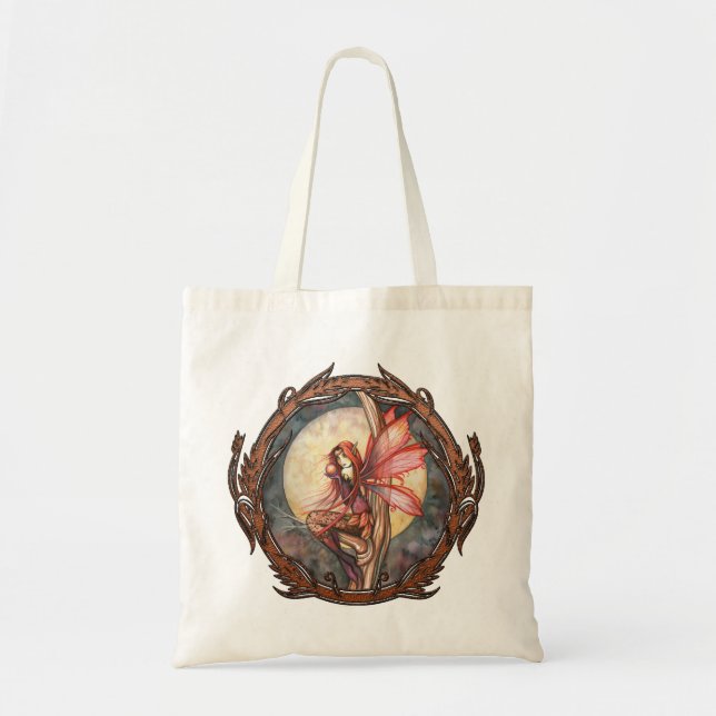 Autumn Red Fantasy Fairy Large Tote (Front)