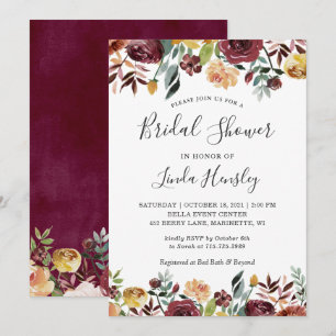Autumn Red Floral Bridal Shower Invitation