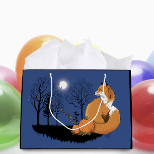 Autumn Red Fox Pumpkins Woodland Fall Blue Large Gift Bag