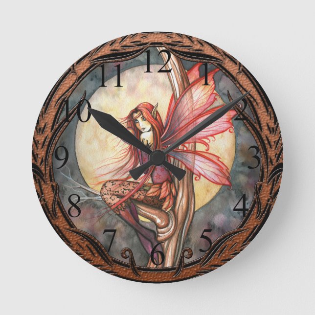 Autumn Red Gothic Autumn Fairy Clock (Front)