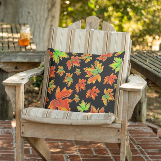 Autumn red green orange leaves maple leaves outdoor pillow (Chair)