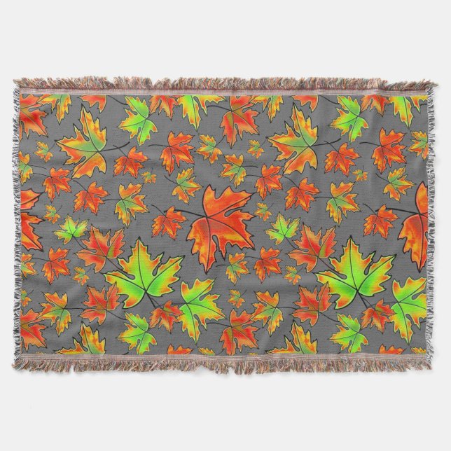 Autumn red green orange leaves maple leaves throw blanket (Front)
