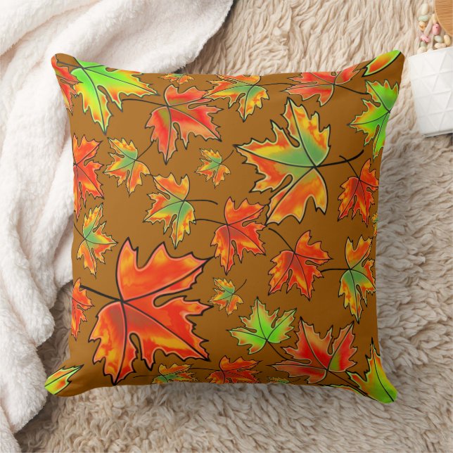 Autumn red green orange leaves maple leaves throw pillow (Blanket)