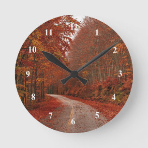 Autumn Red Leaves Road Photo Round Clock