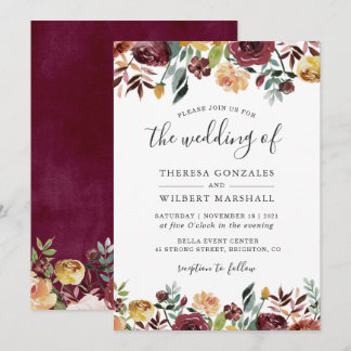 Autumn Red Orange Floral Wedding Invitation