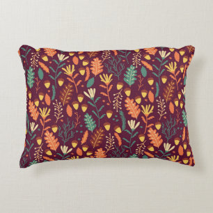 Autumn Red-Orange Vintage Motif Accent Pillow