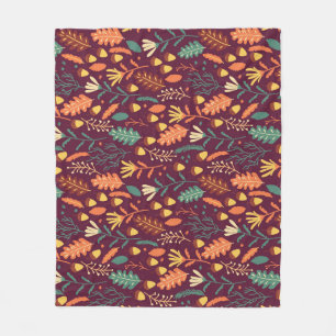 Autumn Red-Orange Vintage Motif Fleece Blanket
