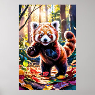 Autumn Red Panda Play Poster