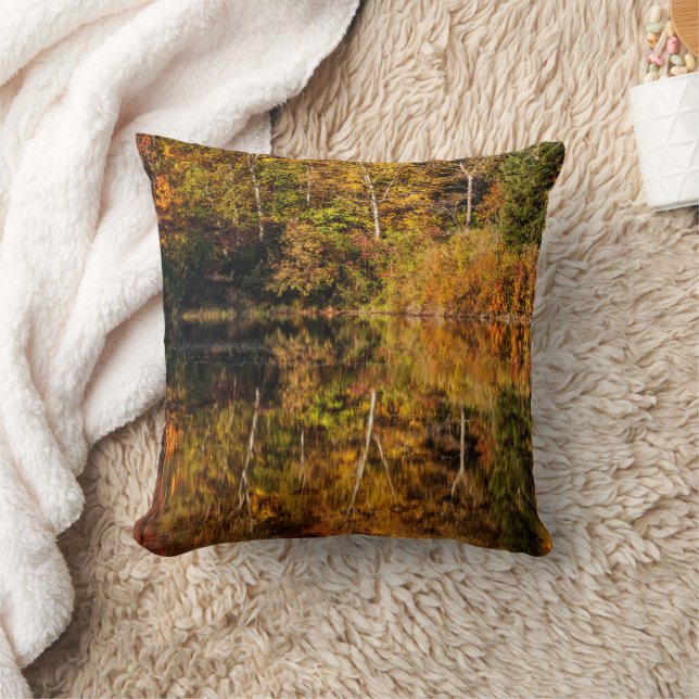 Autumn reflection on Coffin Pond Throw Pillow (Blanket)