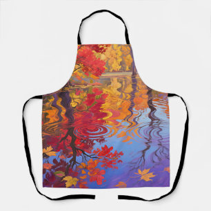 Autumn Reflection Pond Impressionist Apron
