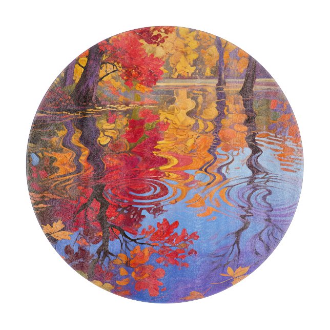 Autumn Reflection Pond Impressionist Cutting Board (Front)