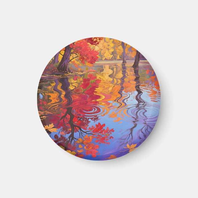 Autumn Reflection Pond Impressionist Magnet (Front)