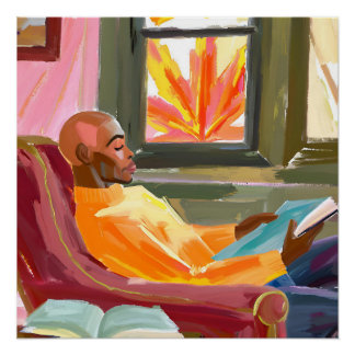 Autumn Reflections: Black Man Reading Poster