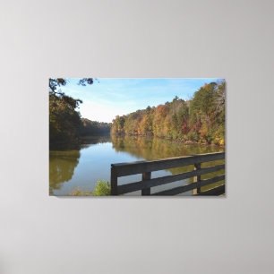 Autumn Reflections On Lake By Rustic Wooden Bridge Canvas Print