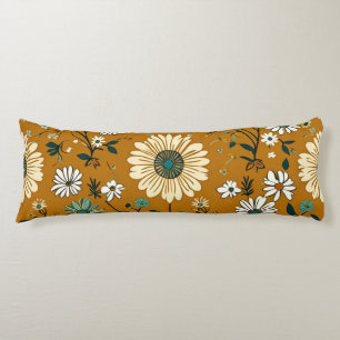 Autumn Retro Boho Mustard Flowers Pattern Body Pillow