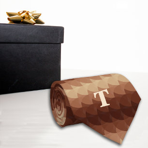 Autumn Retro Geometric Circles Brown Monogram Tie