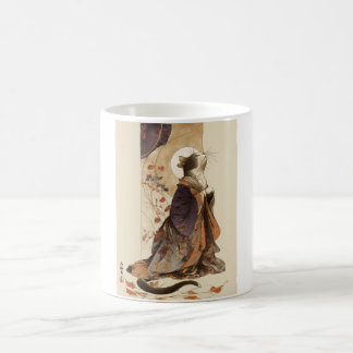 "Autumn Reverie" Japanese Cat in Kimono Art Coffee Mug