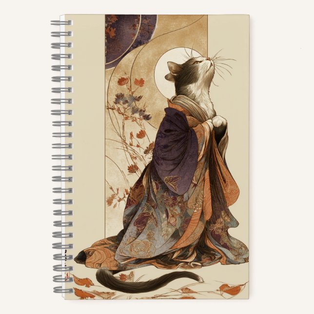 "Autumn Reverie" Japanese Cat in Kimono Art Notebook (Front)