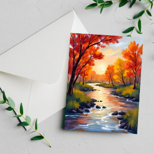 Autumn River Fall Foliage Nature Watercolor Card