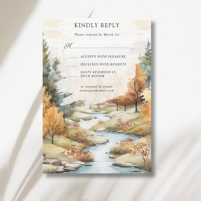 Autumn River Forest Landscape Wedding RSVP Card (Creator Uploaded)