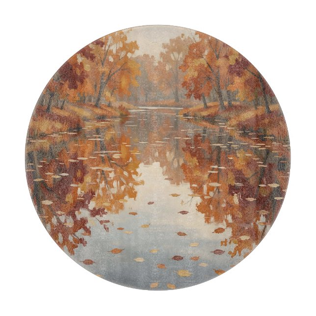 Autumn River Reflection Orange Trees Fall  Cutting Board (Front)