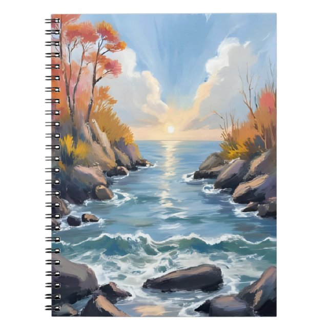 Autumn River Sunlight Fall Landscape Watercolor Notebook (Front)