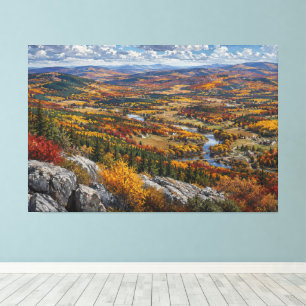 Autumn River Valley Landscape Painting Canvas Print