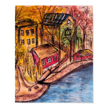 Autumn Riverside Art – Cozy Fall Illustration