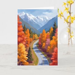 Autumn Road Fall Foliage Watercolor Nature Card