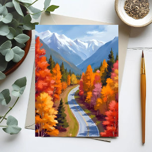 Autumn Road Fall Foliage Watercolor Nature Postcard