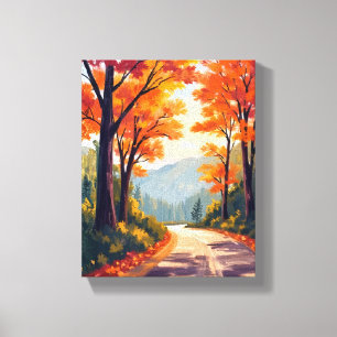 Autumn Road Watercolor Fall Foliage Leaves Canvas Print