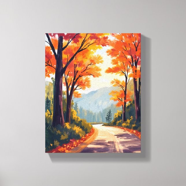 Autumn Road | Watercolor Fall Foliage Leaves Canvas Print (Front)