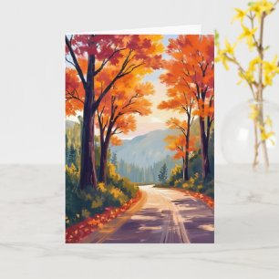 Autumn Road   Watercolor Fall Foliage Leaves Card