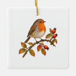 Autumn Robin for a Woodland Christmas Ceramic Ornament