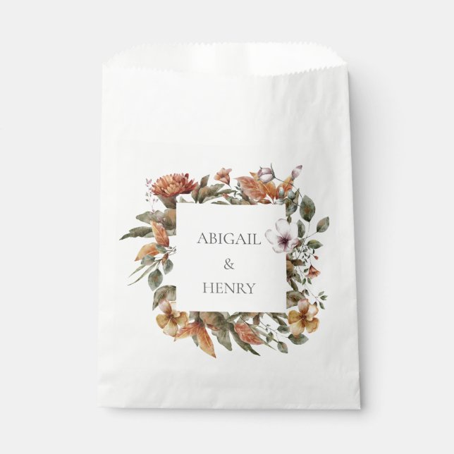 Autumn Romance Arch Floral Wedding Favour Bag (Front)