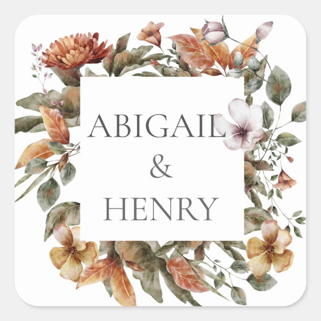 Autumn Romance Arch Floral Wedding Square Sticker (Front)
