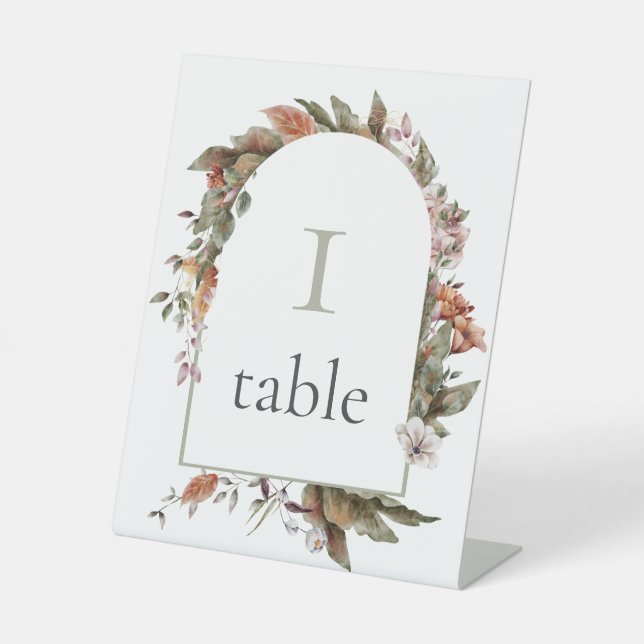 Autumn Romance Arch Floral Wedding Table Number Pedestal Sign (Front)