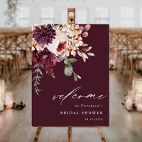 Autumn Romance Burgundy Bridal Shower Welcome Sign