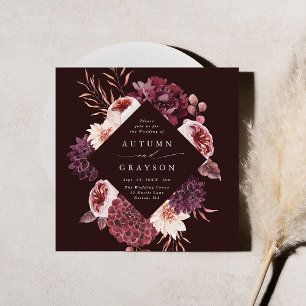 Autumn Romance Burgundy Floral Wedding Square Invitation