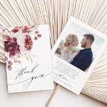 Autumn Romance Elegant Floral Wedding Photo Thank You Card<br><div class="desc">This wedding thank you card features a watercolor flower bouquet of dahlia,  garden rose,  and hydrangea in burgundy red,  maroon,  blush pink over fall leaves with a photo on the back. For more advanced customization of this design,  please click the BLUE DESIGN TOOL BUTTON. Matching items are also available.</div>