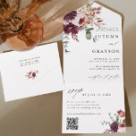 Autumn Romance Elegant Floral Wedding QR Code  All In One Invitation<br><div class="desc">All-in-one wedding invitation with RSVP QR code. For more advanced customization of this design,  please click the BLUE DESIGN TOOL BUTTON. Matching items are also available.</div>