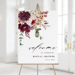 Autumn Romance Floral Bridal Shower Welcome Sign<br><div class="desc">This bridal shower welcome sign features a watercolor flower bouquet of dahlias,  garden roses,  and peony in burgundy red,  maroon,  blush pink over fall leaves. For more advanced customization of this design,  please click the BLUE DESIGN TOOL BUTTON. Matching items are also available.</div>