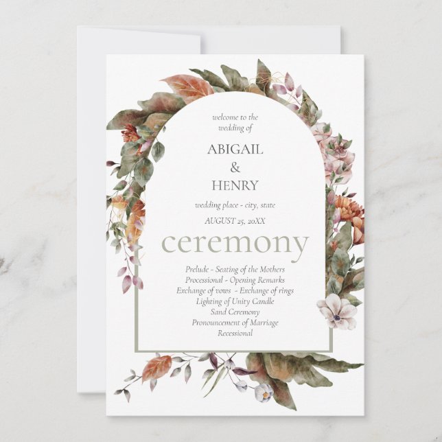 Autumn Romance Floral Wedding Ceremony Programs (Front)